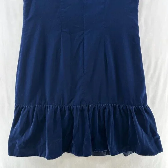 J.Crew Dress Size 0 Velvet Velour Ruffle Hem Drop Waist Shift Sleeveless Blue - Picture 4 of 12